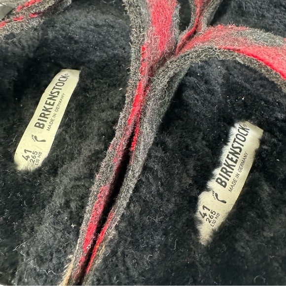 Birkenstock Arizona Shearling Red/Black Buffalo Plaid Slide Sandal Size L10/ M8 - Picture 16 of 16